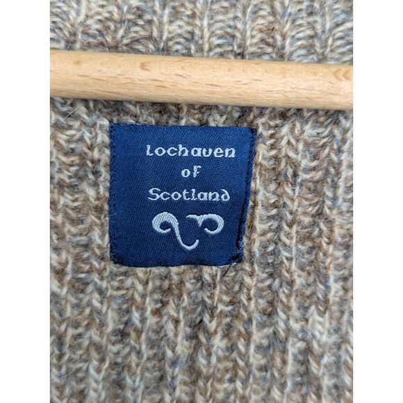 Lochaven of Scotland Wool Mens Full Zip Sweater Sz L Elbow Patch Fisherman Brown - Picture 6 of 9